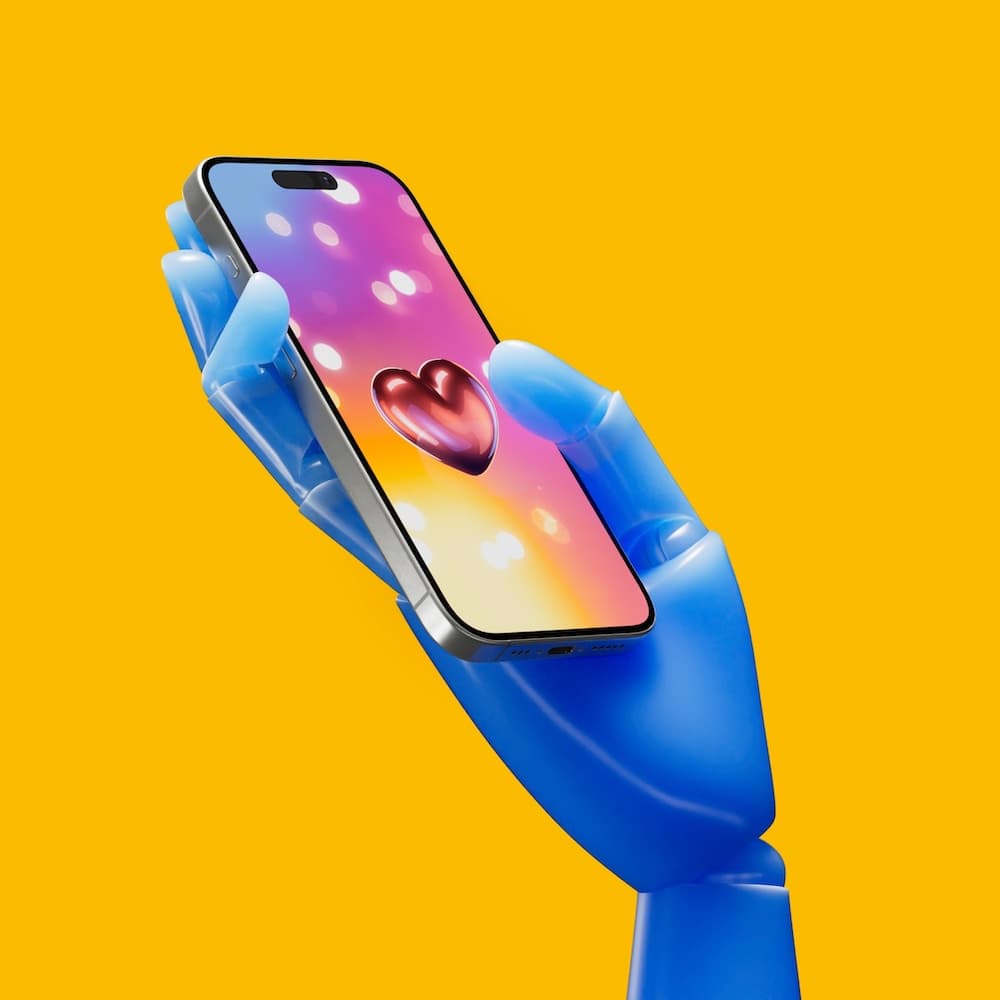 Blue hand holding phone