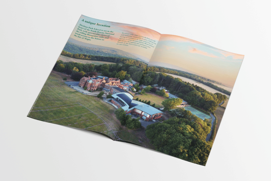 An open spread on Ditcham Park School's prospectus.