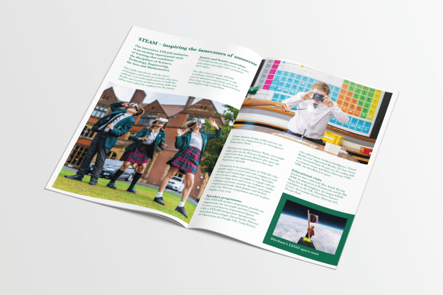 An open spread on Ditcham Park School's prospectus.