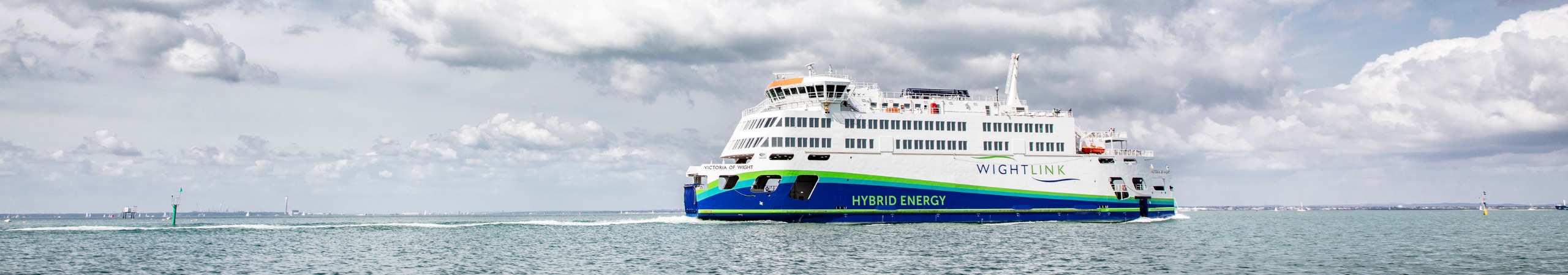 An image of a Wighlink ferry on the sea.