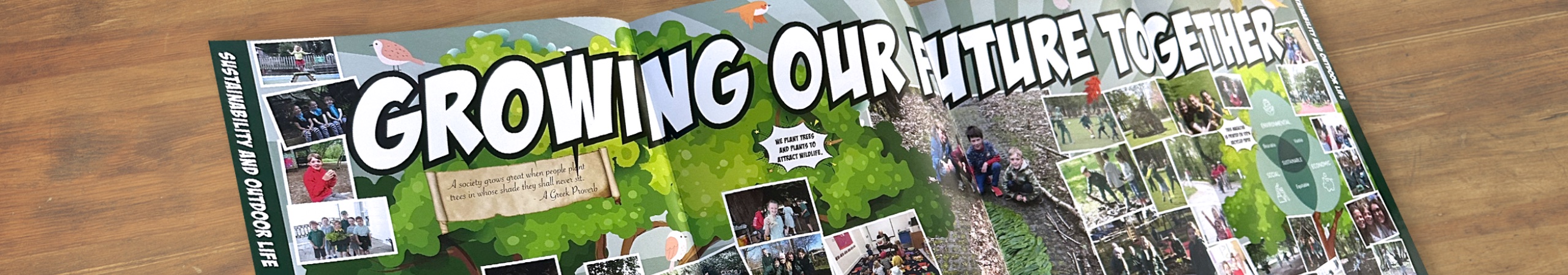 A pull out spread from the Oakwood Magazine with the title Growing Our Futures Together.