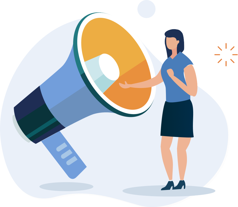 Illustration of person standing in front of a giant megaphone