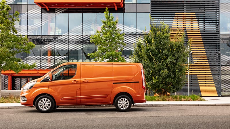 New Ford Transit van parked outside warehouse