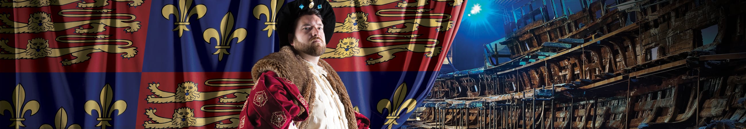 King Henry VIII in front of royal standard